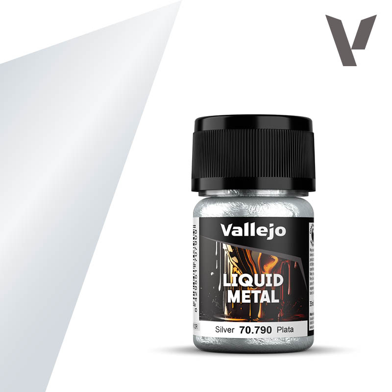 Vallejo 70.790 Liquid Metal Stříbrná vysokolesklá airbrush barva 35 ml