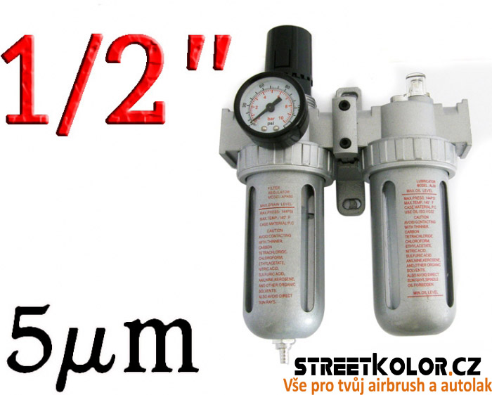 Jednotka úpravy vzduchu, vnitřní závit:1/2" - regulátor, filtr, olejovač, 5µm